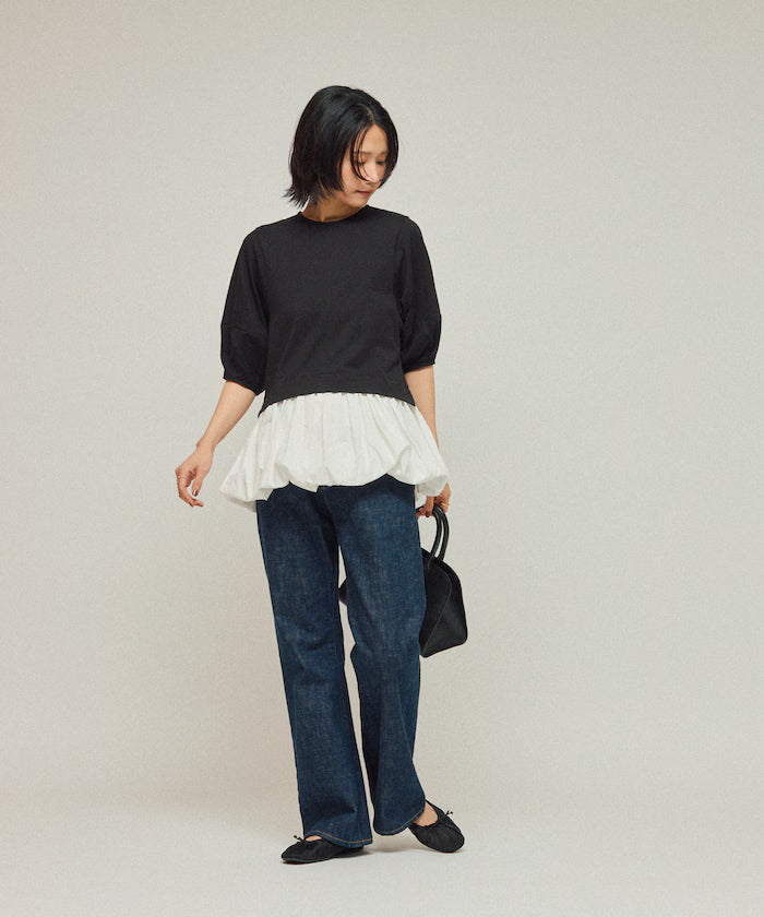 Organic Cotton Peplum Switch Top / 5-minute Sleeve T-Shirt