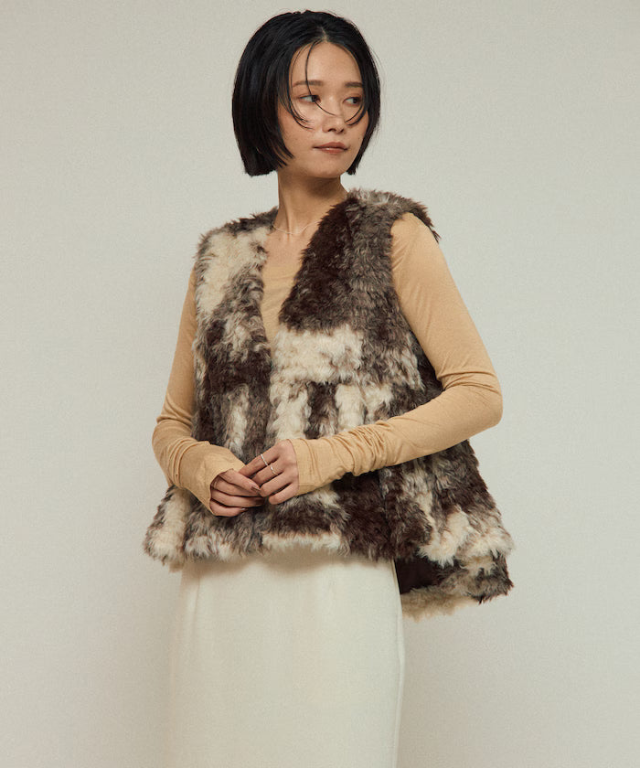 Peplum Silhouette Cow Print Fake Fur Vest