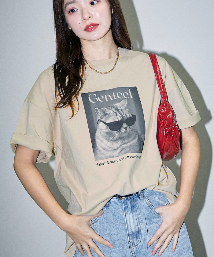 "Genteel" Cat Animal Print T-Shirt Limited Edition - Beige