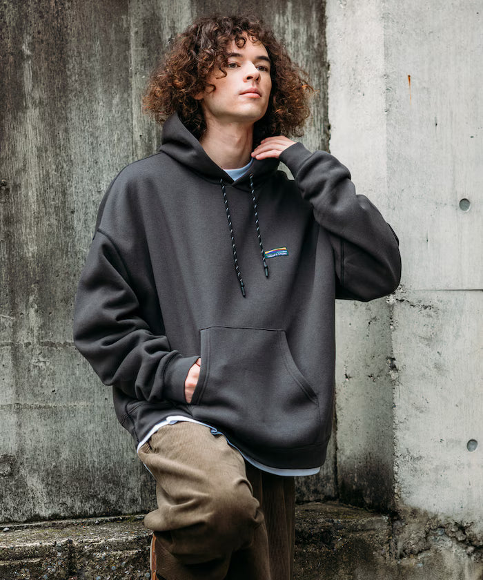 Big silhouette one-point logo pullover hoodie/hem cord/back brushed 【limited edition】