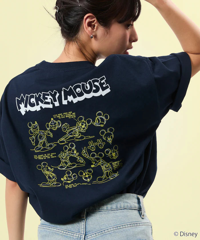 Limited Edition DISNEY Mickey Mouse Monochrome Back Print Crew Neck T-Shirt - Navy