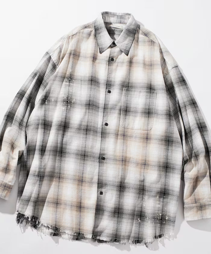 Relax Fit Relaxed Fit Bleached Ombre Check Flannel Shirt [Limited Edition]