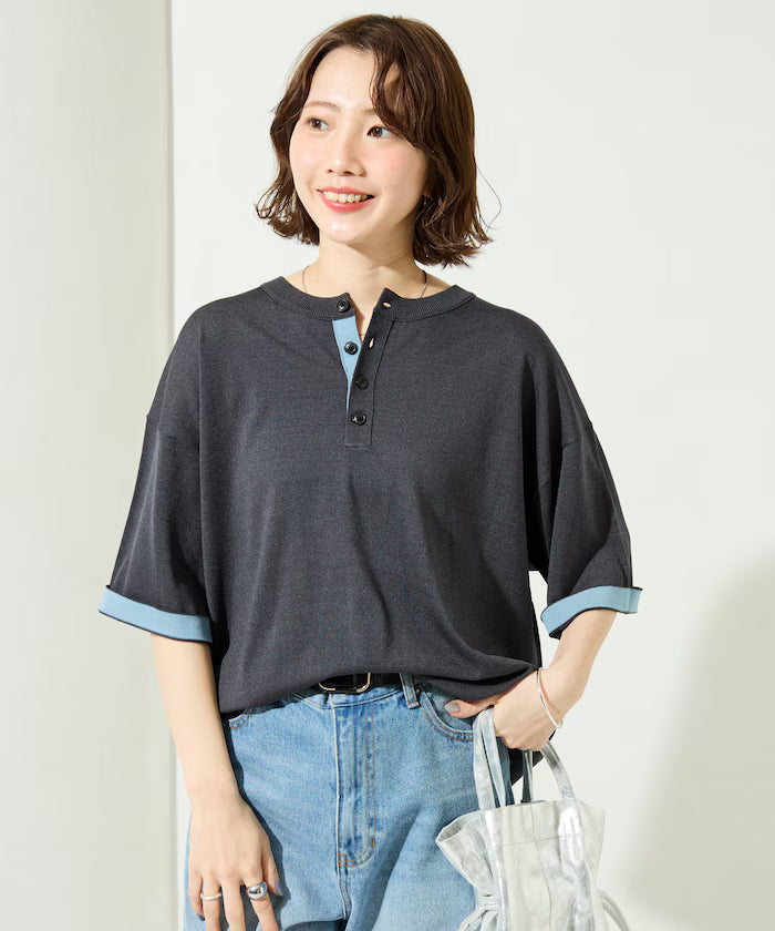 Relax Fit Relax Fit Cool Touch Color Block Henry Neck Pullover 【Limited Edition】