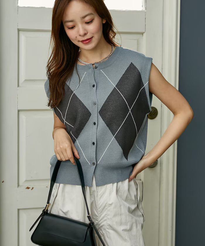 Summer Knit Argyle Vest Limited Edition - Sax Blue