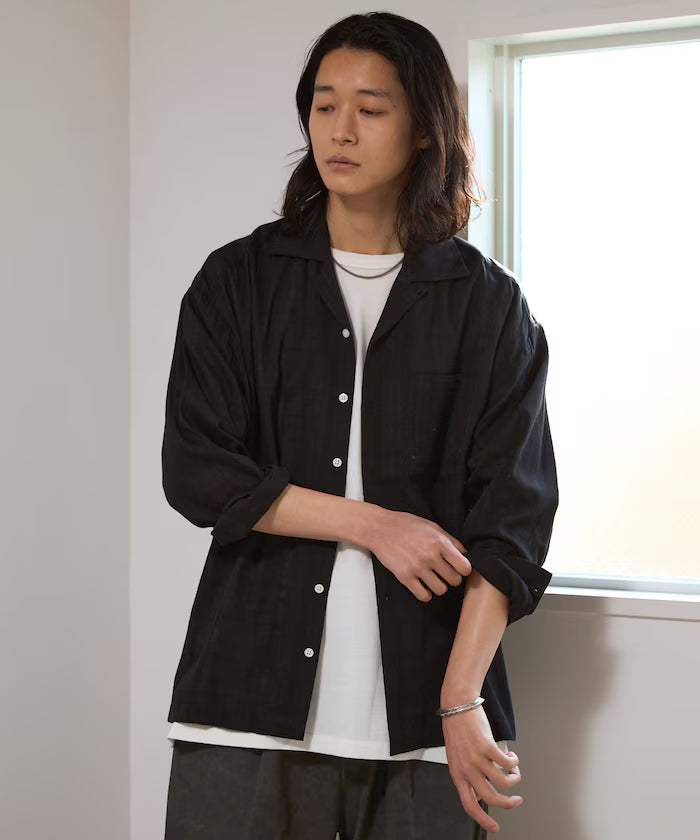 Dobby Woven Long Sleeve Open Collar Shirt / Big Silhouette