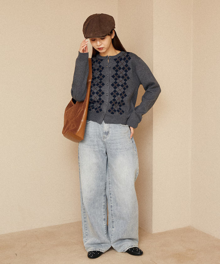 Argyle Pattern Jacquard Knit Cardigan Limited Edition