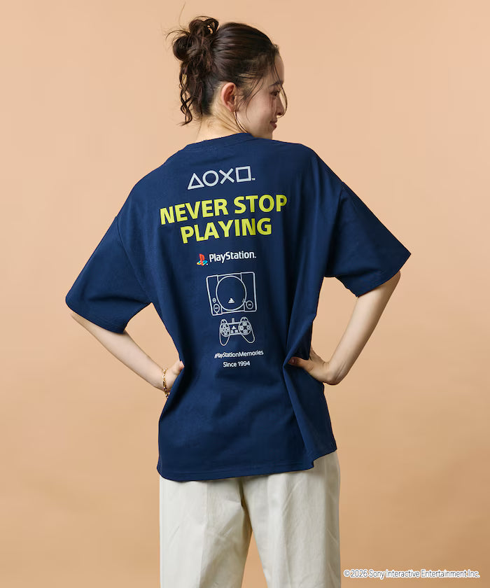 Big Silhouette Logo Back Print Crew Neck T-Shirt/PlayStation NEVER STOP 【Limited Edition】
