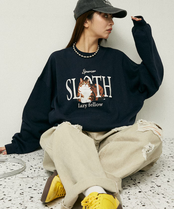 SLOTH Cat Fleece Lined Sweatshirt Limited Edition