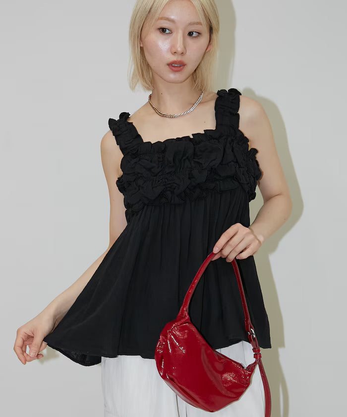 Double Gauze Gathered Camisole Blouse Limited Edition - Black