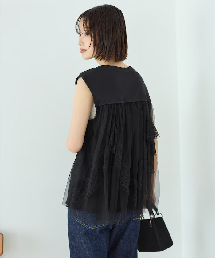 Organic Cotton Tulle Lace Docking Top