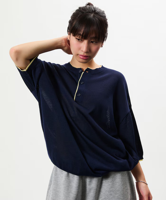 Limited Edition Relaxed Fit Color Block Henley Neck Knit