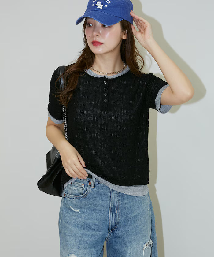 <Set Item> Cut x Jacquard Henry Neck T-Shirt Limited Edition