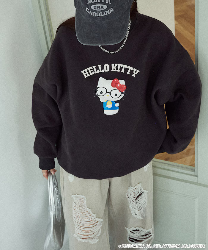 "HELLO KITTY/Hello Kitty" glasses college-style sweatshirt limited edition
