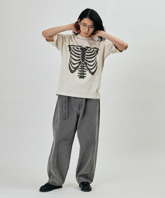 Bone Print Powder Bleach Crew Neck T-Shirt