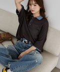 LOVE POP STUDIO Collar Layered Knit Polo Shirt Limited Edition - Charcoal Gray