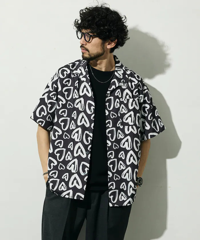Open collar pattern short sleeve shirt / all-over design open collar shirt / compatible with set-up - Other/Pattern 6
