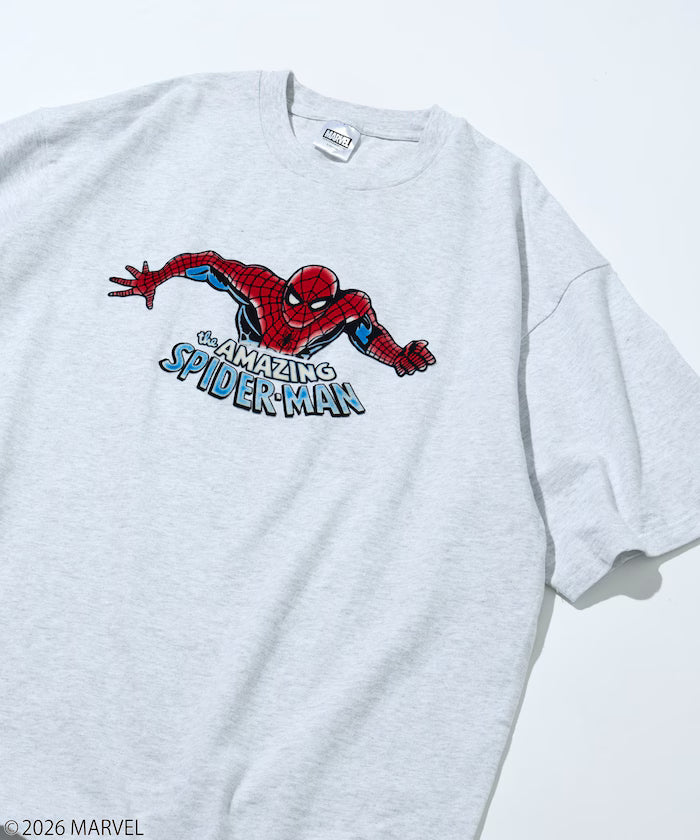 MARVEL/Marvel Spider-Man Crew Neck T-Shirt / Static Electricity Flock Processing - Ash Gray
