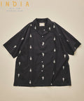 India-made all-over pattern embroidered relax-fit open collar short sleeve shirt - Charcoal Gray