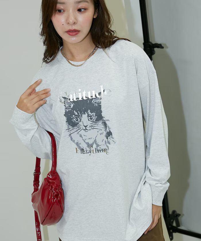 Handwritten-style Cat Print Foil Logo Long Sleeve T Limited Edition