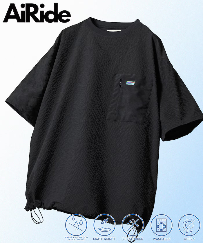 Limited release AiRide Air Ride Relax Fit Mult-material Pocket Seersucker Pullover Top Quick-drying UV Protection - Black