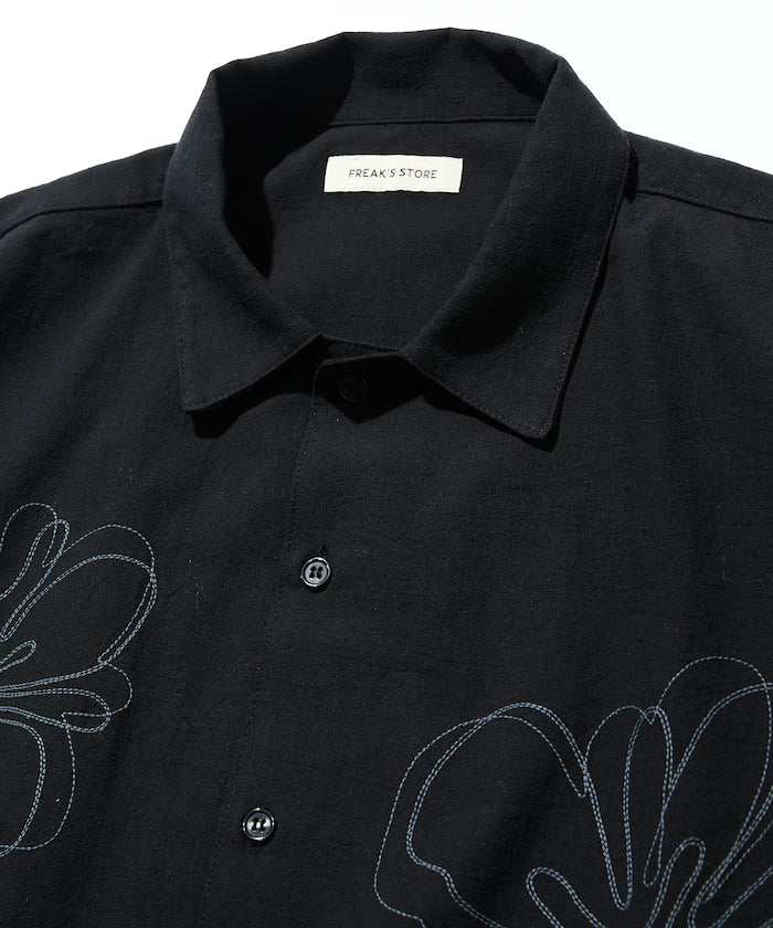 Relaxed Fit Flower Embroidered Short Sleeve Open Collar Shirt [Limited Edition]