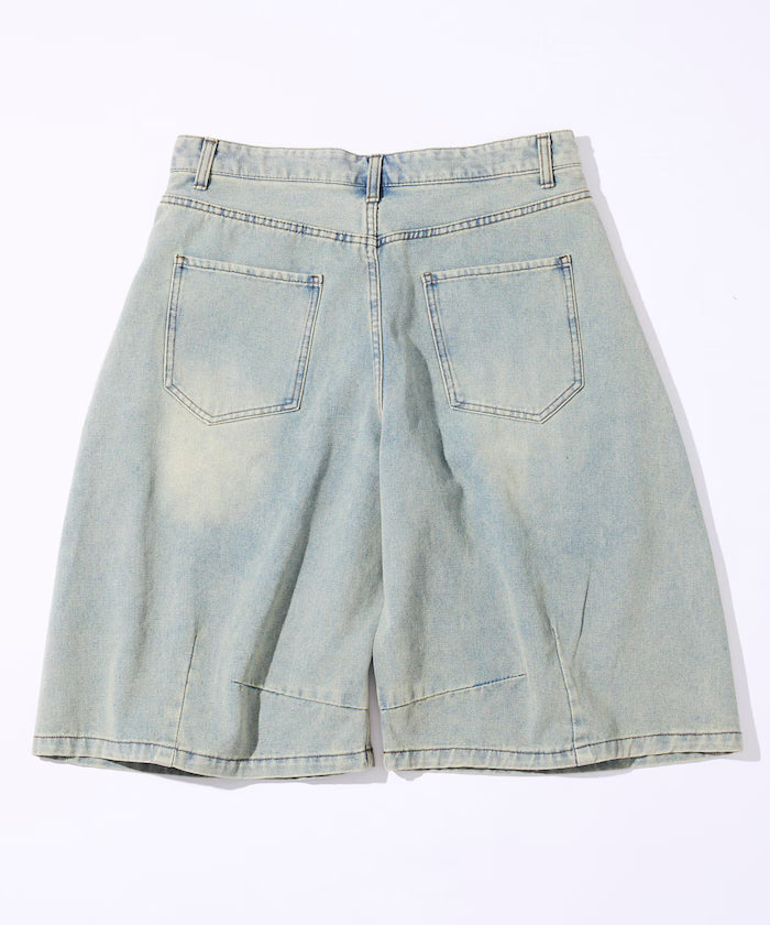 Wide Silhouette Vintage Processed Cropped Curve Denim Shorts