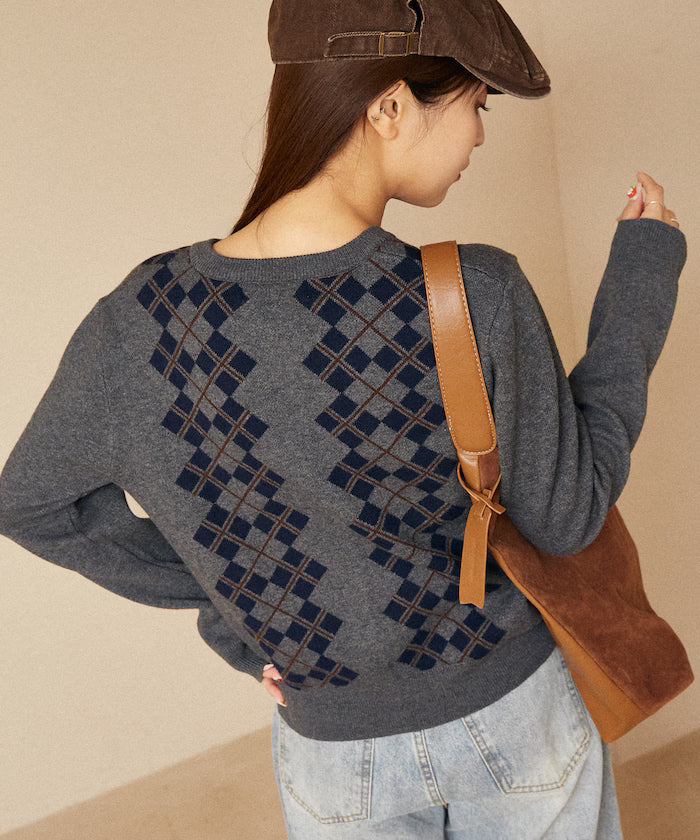 Argyle Pattern Jacquard Knit Cardigan Limited Edition