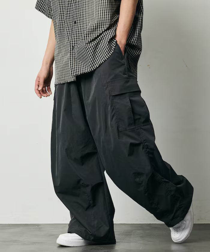 Quick Dry Fabric Wide Silhouette Poly Ripstop Cargo Pants/UV Cut/Quick Dry 【Limited Release】