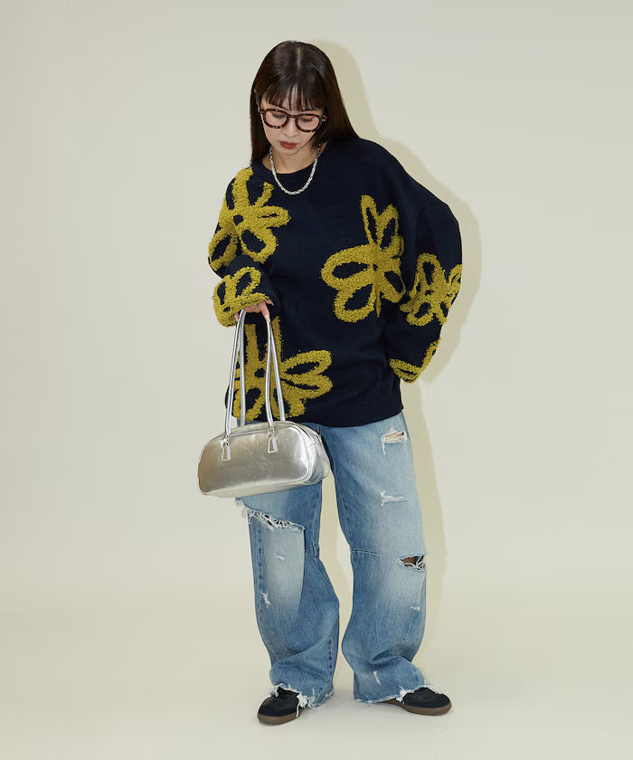 Boucle Flower Pattern Pullover Knit [Limited Edition]
