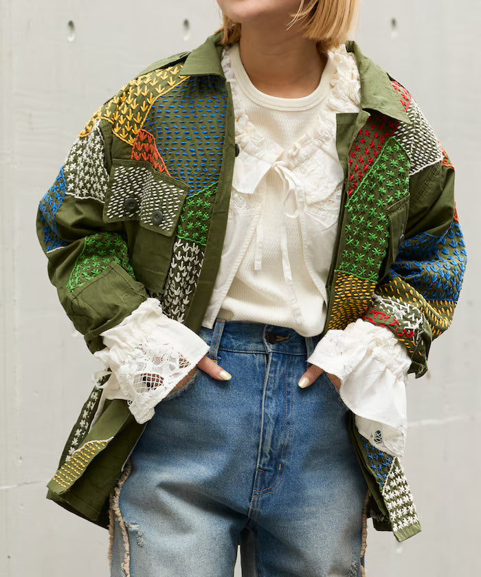 Vintage Hand-Stitch Remake Military Shirt Plain