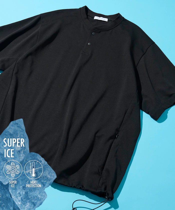 SUPER ICE / Super Ice Henry Neck Spindle T-Shirt Contact Cold Sensation / Quick Drying / UV Cut