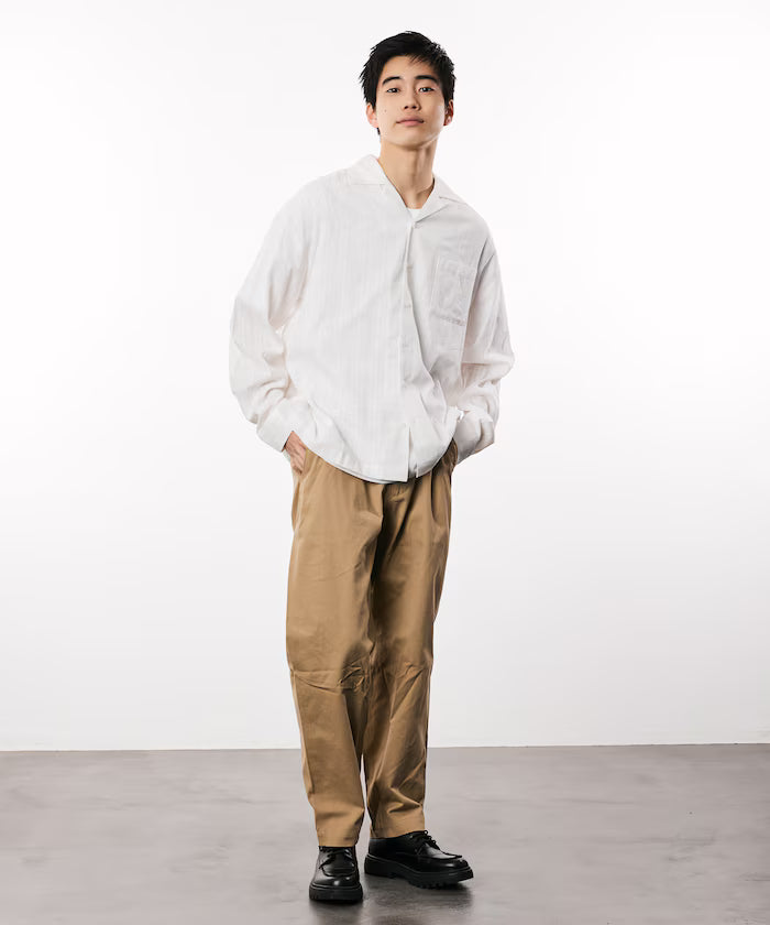 Dobby Woven Long Sleeve Open Collar Shirt / Big Silhouette