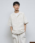 Ramie Blend Oversize Short Sleeve Open Collar Shirt / Easy Care Shirt / Linen Blend Short Sleeve Shirt - Off-White