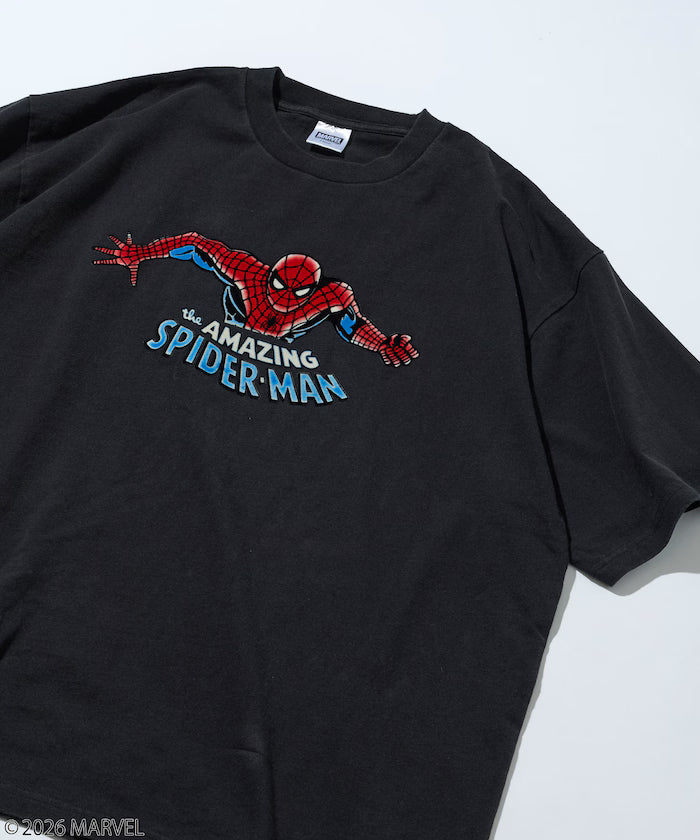 MARVEL/Marvel Spider-Man Crew Neck T-Shirt / Static Electricity Flock Processing - Black