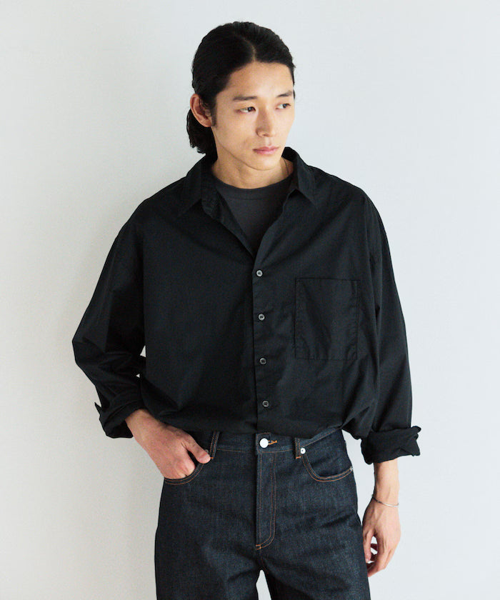 <New Color Added> Relaxed Fit Broad Shirt / Regular Collar / Long Sleeve - Black
