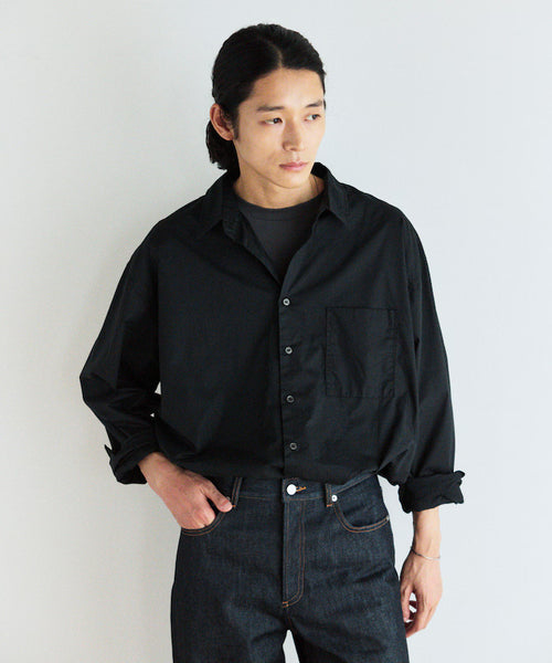<New Color Added> Relaxed Fit Broad Shirt / Regular Collar / Long Sleeve - Black