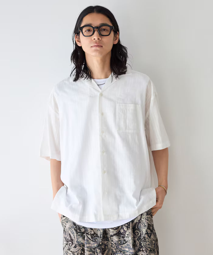 Dobby Weave Short Sleeve Open Collar Shirt / Big Silhouette