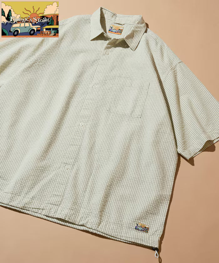 FREAK'S STORE for BEACH & FES Seersucker Spindle Regular Collar Short Sleeve Shirt - White Stripe