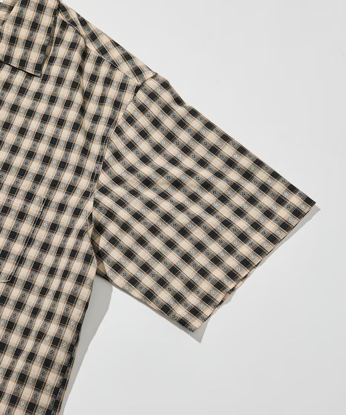 Dobby Woven Check Relaxed Open Collar Short Sleeve Shirt