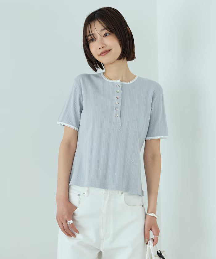 Henry Neck Knitted Lace T-Shirt