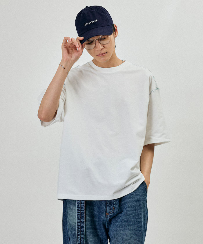 Boxy Silhouette Color Stitch Crew Neck T-Shirt