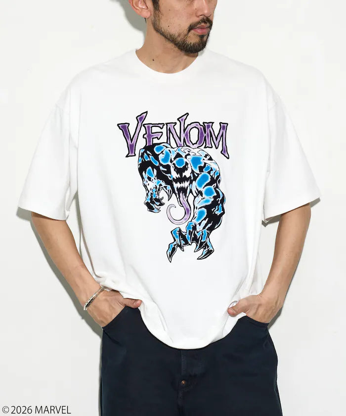 MARVEL/Venom Crew Neck T-Shirt / Static Electric Flock Processing