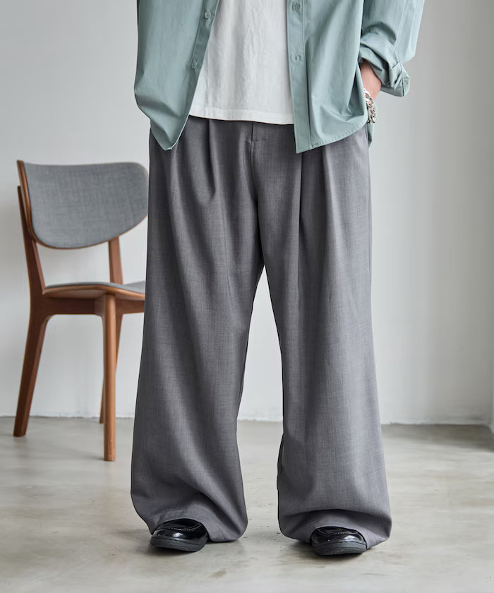 Tuck Wide Slacks [Limited Edition] - Gray