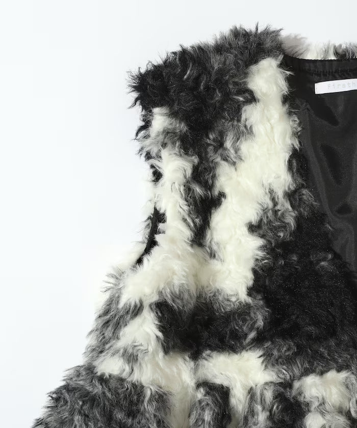 Peplum Silhouette Cow Print Fake Fur Vest