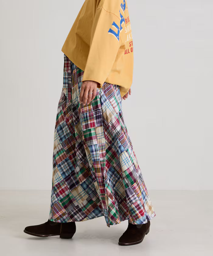 Indian patchwork check wrap skirt
