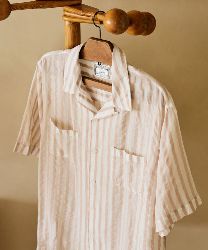 Indian-made Relaxed Fit Wide Stripe Sheer Sucker Open Collar Short Sleeve Shirt