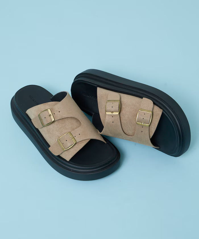 Double Monk Strap Leather Slide Sandals / Platform Sole [23~28cm] 【Limited Edition】