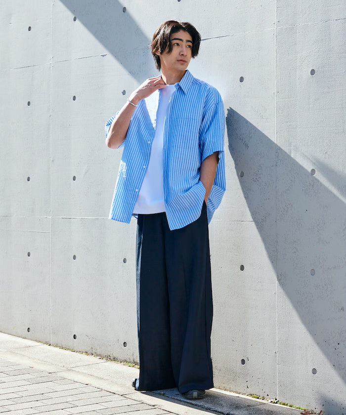 Relax Fit Regular Collar Sheer Seersucker Short Sleeve Shirt 【Limited Edition】