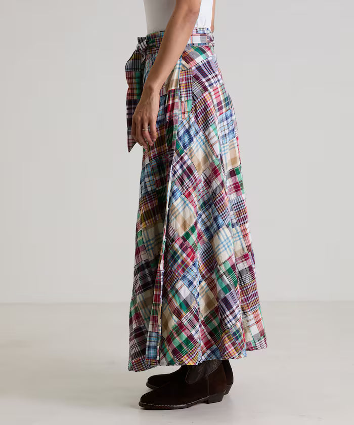 Indian patchwork check wrap skirt