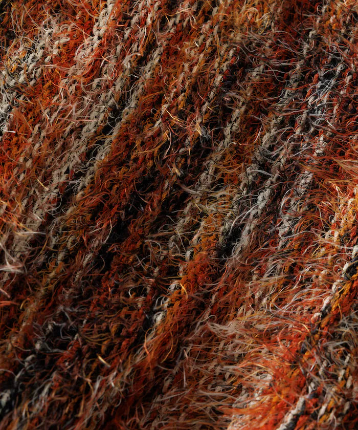 Relaxed Fit Shaggy Knit Multi-Stripe Cardigan